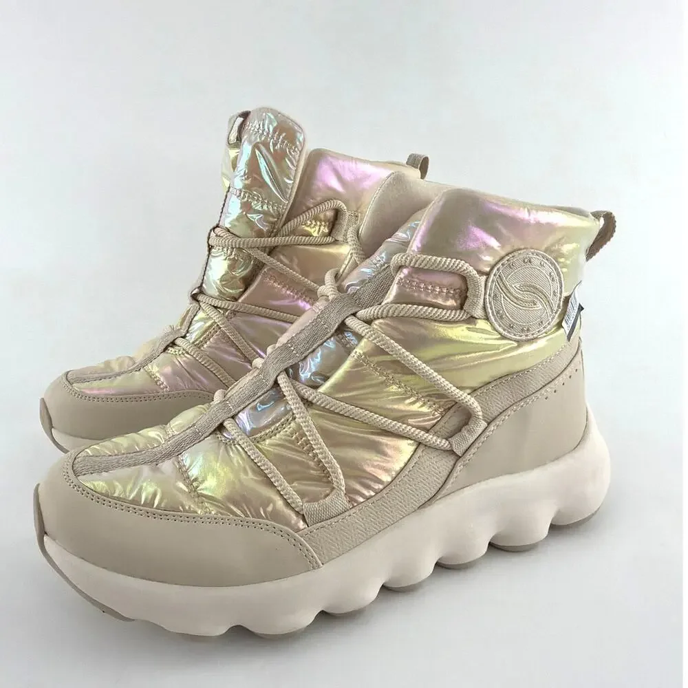 Ryka Women's Beige Iridescent Fabric Podflow Lace Up Boot Size 8.5M